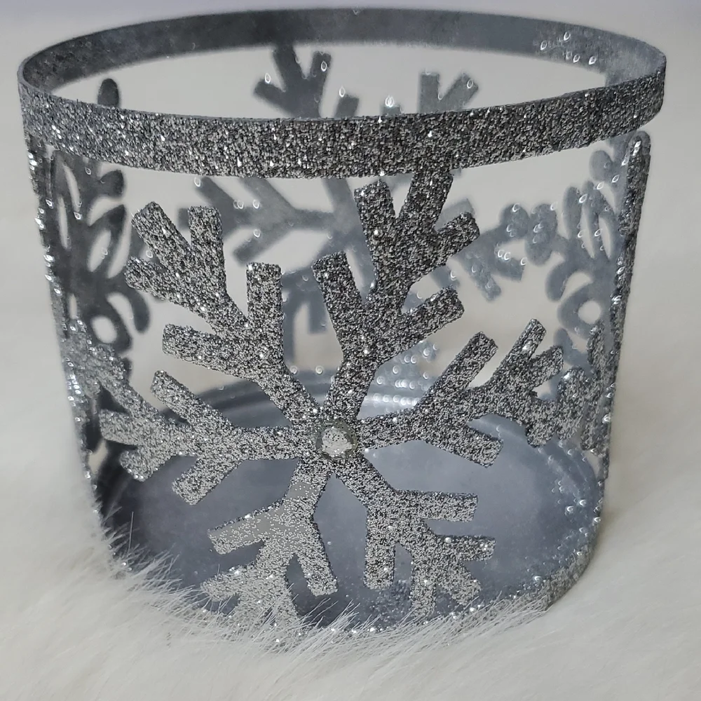 Silver Glitter Snowflake Candle Holders Set of 2 Holiday Winter